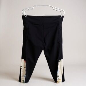 Tuckernuck Floral Accent Womens Black Athletic Leggings With‎ Side Pockets XL